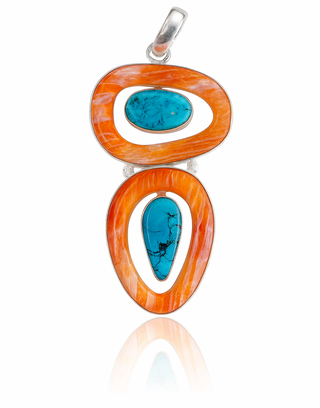 Spiny Oyster and Turquoise Pendant on a white background