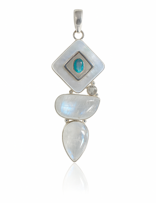 Mother of Pearl, Blue Topaz, and Moonstone Pendant