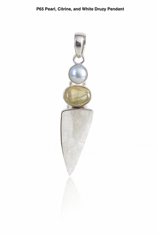 Pearl, Citrine, and White Druzy Pendant