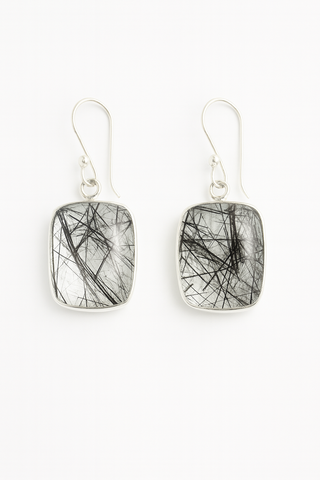 Rectangular Black Rutilated Quartz Dangle Earrings