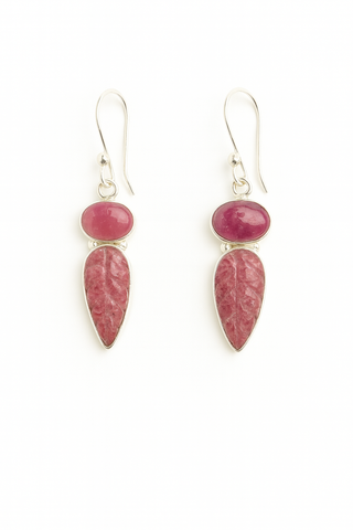 Pink Tourmaline Carved Leaf Earrings