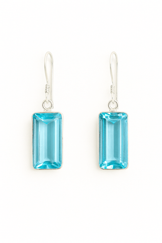 Blue Quartz Rectangular Drop Earrings
