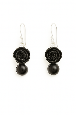 Black Onyx Rose Drop Earrings