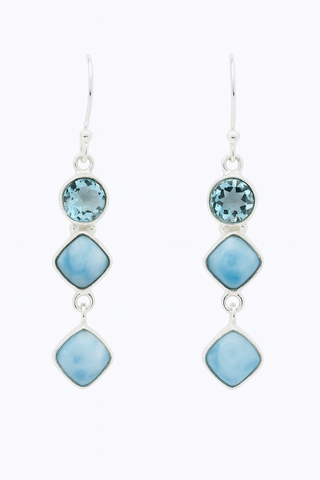 Larimar and Blue Topaz Earrings 3-Stone Drop Earrings
