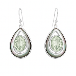 Green Amethyst and Black Mother of Pearl Earrings