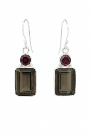 Smoky Quartz and Garnet Dangle Earrings