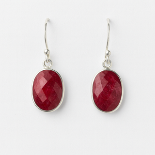 Faceted Ruby Solitaire Drop Earrings