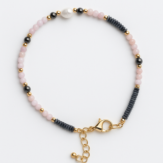 Pink Opal and Hematite Beaded Bracelet