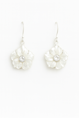 White Topaz and Mother of Pearl Flower Earrings