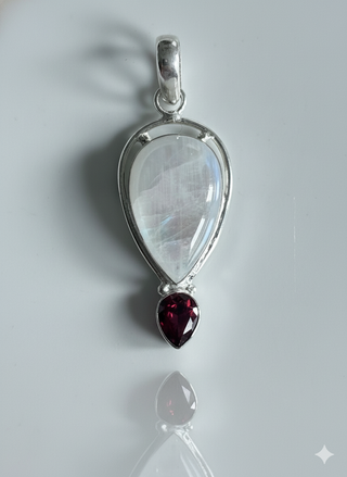 Moonstone and Garnet Teardrop Pendant