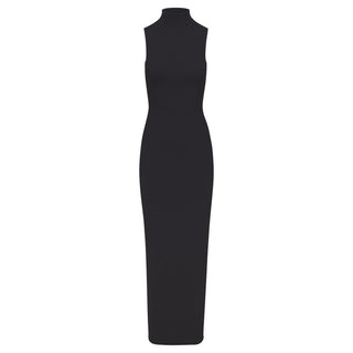 Ribbed High-Neck Sleeveless Long Dress