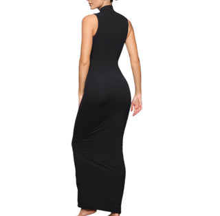 Ribbed High-Neck Sleeveless Long Dress