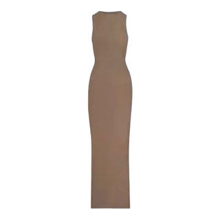 Ribbed High-Neck Sleeveless Long Dress