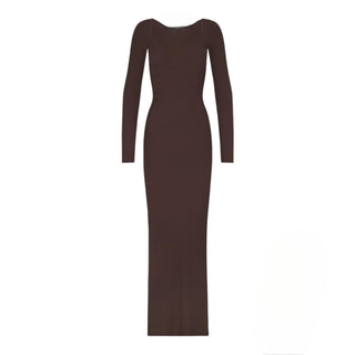 Ribbed Square Neck Long Sleeve Dress