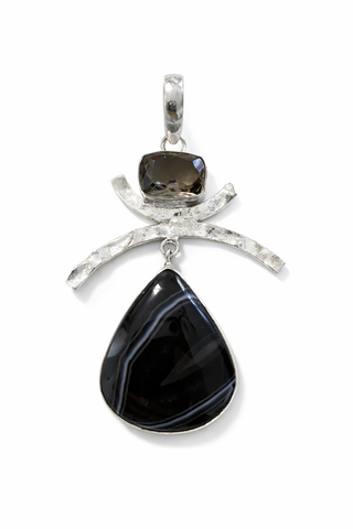 Smoky Quartz and Black Banded Agate Pendant