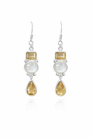 Citrine and Moonstone Triple-Stone Earrings