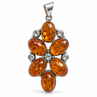 Amber & Clear Quartz Pendant
