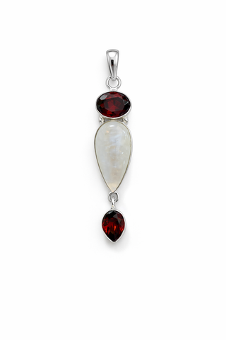 Garnet and Moonstone Three-stone Pendant