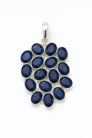 Blue Sapphire Cluster Pendant in Sterling Silver