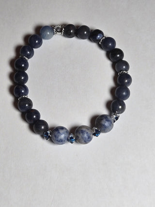 Sodalite & Blue Jasper Bracelet with Crystal & Silver Spacers