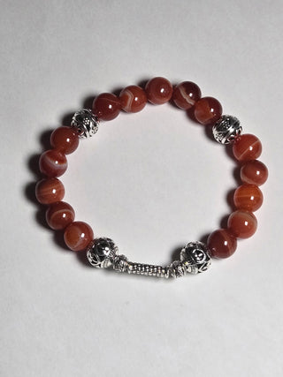 Red Stripe Agate Bracelet with Silver Accent