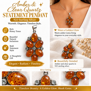 Amber & Clear Quartz Pendant
