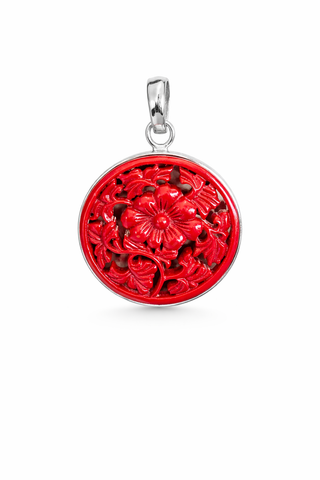 Red Cinnabar Flower Statement Pendant