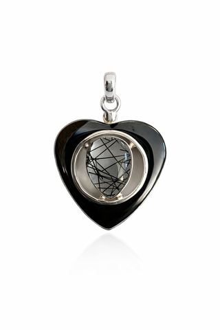 Hematite Heart Black Rutilated Quartz Pendant