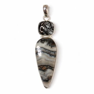 Crazy Lace Agate & Black Rutilated Quartz Pendant