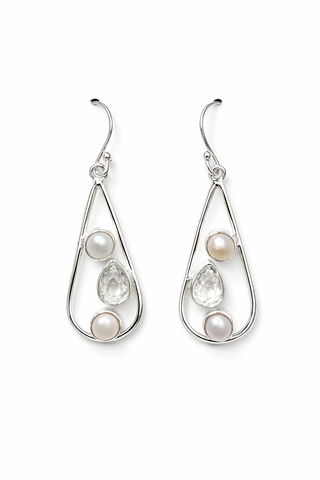 White Topaz & Pearl Drop Earrings