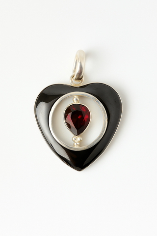 Hematite Heart and Garnet Teardrop Pendant