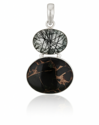 Black Rutilated Quartz and Copper with Black Onyx Pendant