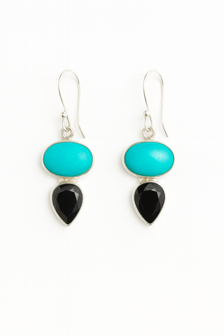 Sleeping Beauty Turquoise & Black Onyx Drop Earrings