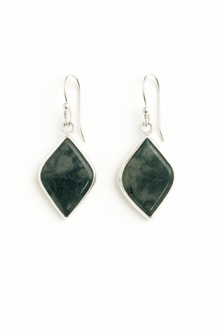 Moss Agate Rhombus Drop Earrings