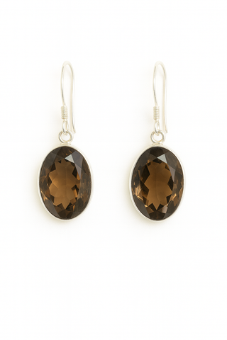 Smoky Quartz Solitaire Drop Earrings