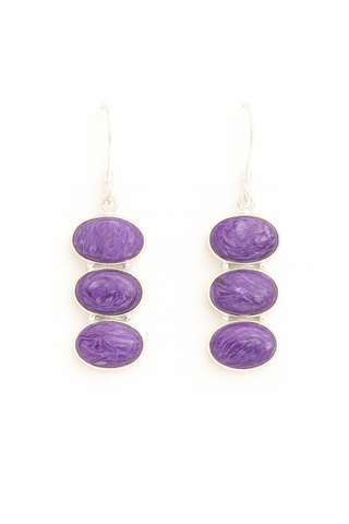 Triple Oval Charoite Drop Earrings