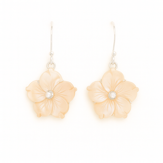 Carved Mother of Pearl Flower Drop Earrings