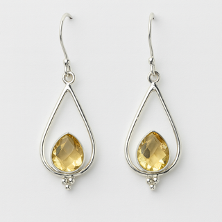 Silver Teardrop & Citrine Drop Earrings