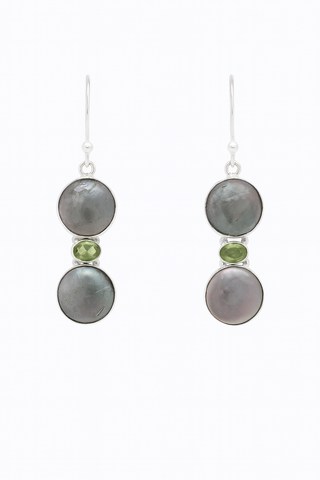Coined Pearl and Peridot Earrings