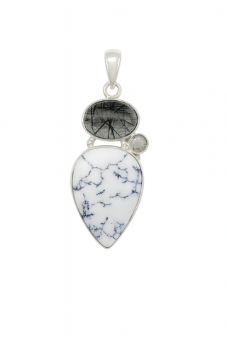 Dendritic Opal and Rutilated Quartz Pendant