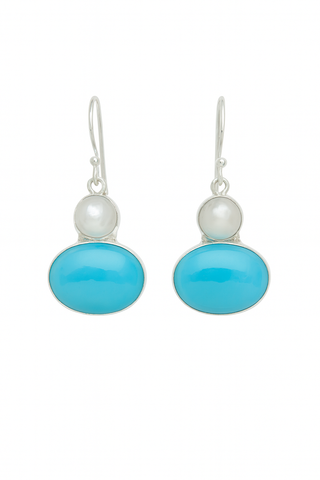 Pearl and Turquoise Oval Drop Earrings