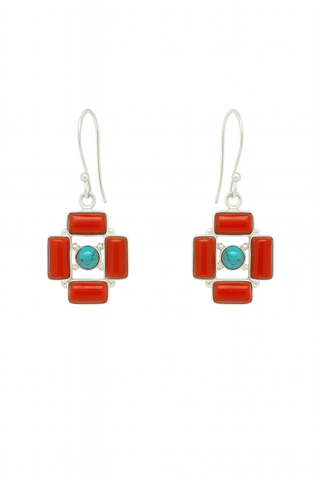 Coral and Turquoise Geometric Drop Earrings
