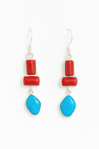 Coral and Sleeping Beauty Turquoise Dangle Earrings