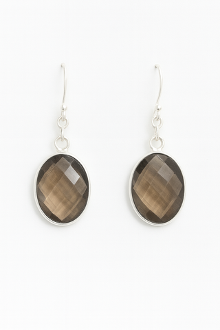 Faceted Smoky Quartz Oval Drop Earrings