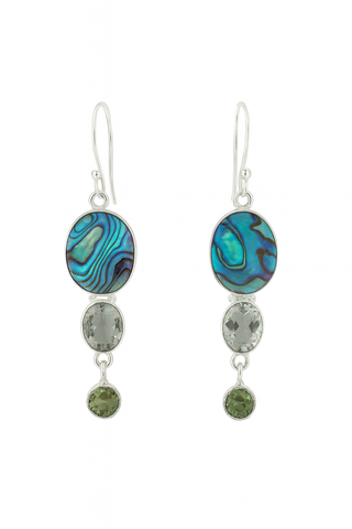Abalone, Green Amethyst, and Peridot Dangle Earrings