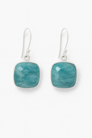 Faceted Aquamarine Cushion Drop Earrings