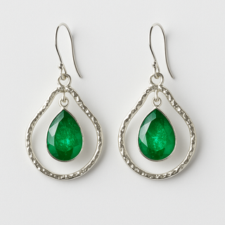 Emerald Teardrop Hoop Earrings