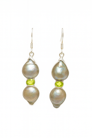 Baroque Pearl and Peridot Drop Earrings