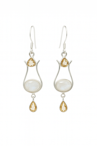 Citrine and Rainbow Moonstone Dangle Earrings