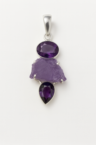 Faceted and Rough Amethyst Pendant